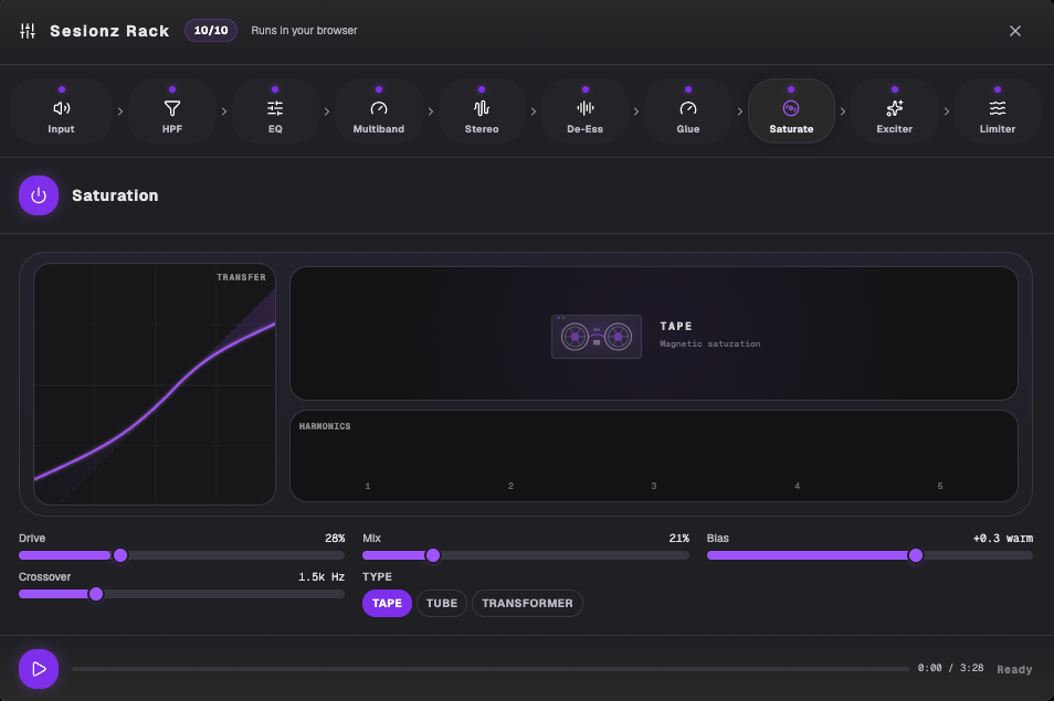 Mastering module rack — effects chain